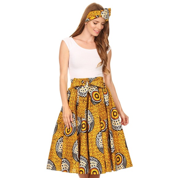Advance Apparels Skirt African Print Midi Tie Waist Free Size Boho Festival - Picture 5 of 7